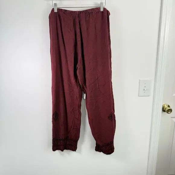 Soft Surroundings Maroon Embroidered Pull On Wrap Pants Boho Lagenlook Womens Md - Picture 7 of 7